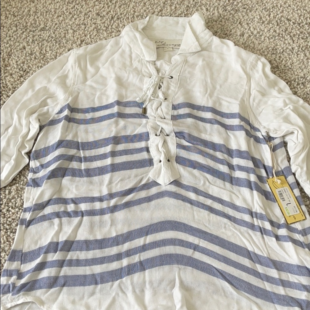 Vintage Havana striped white and blue blouse